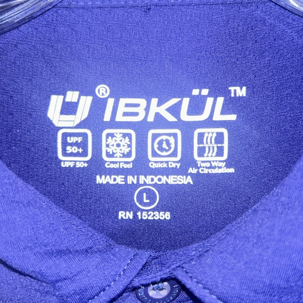 IBKUL Polo Shirt Mens Large Blue Long Sleeve UPF 50 Quick Dry Performance Golf - Picture 3 of 9